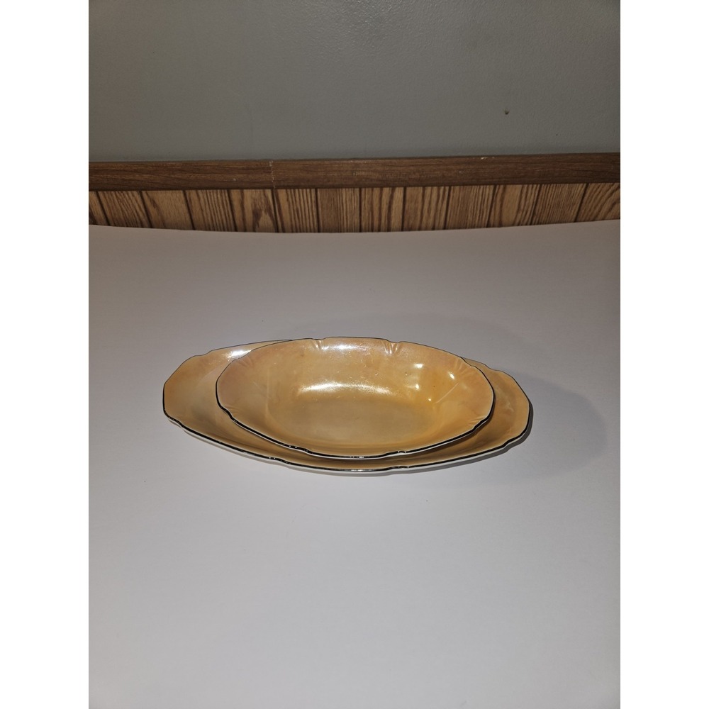 2 Oval Serving Bowls Orange Lustreware Made In Germany